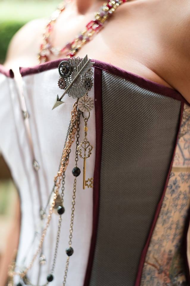 Jennifer, Custom wedding corset and skirt with handmade adornments.