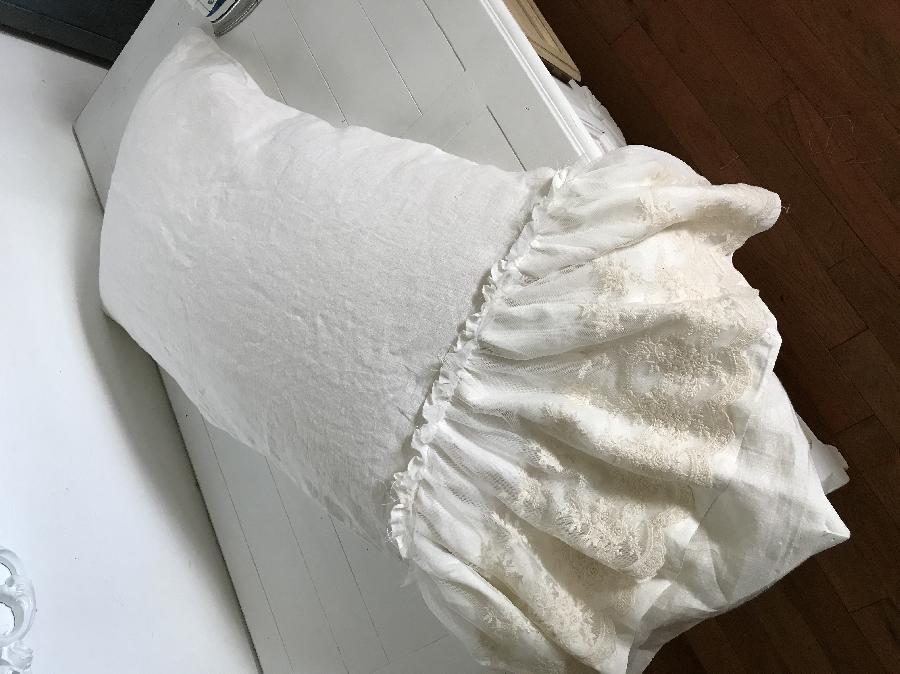Theresa, Medium linen king size pillow mermaid ruffle with Lacey trim