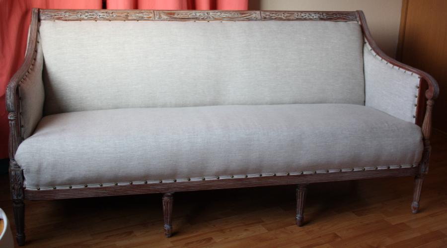 Connie, I reupholstered this beautiful 1927 mahogany settee in my all time favorite, mixed natural softened,...