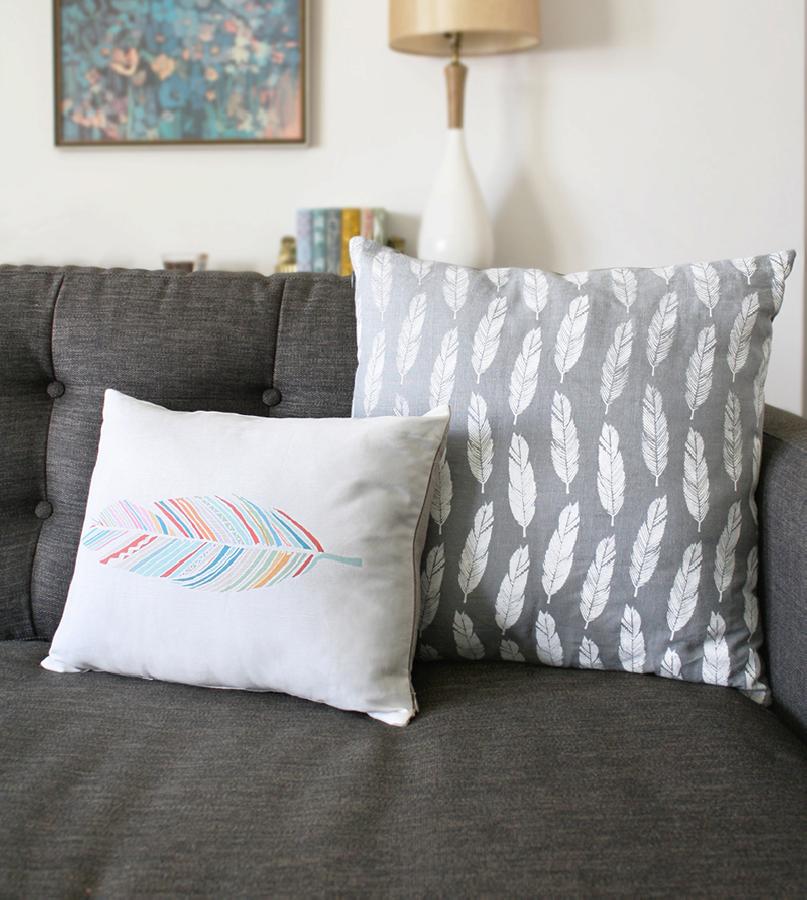Morgana, I used grey linen and screen printed my white feather pattern on it to make 18 x18 pillows for my ho...