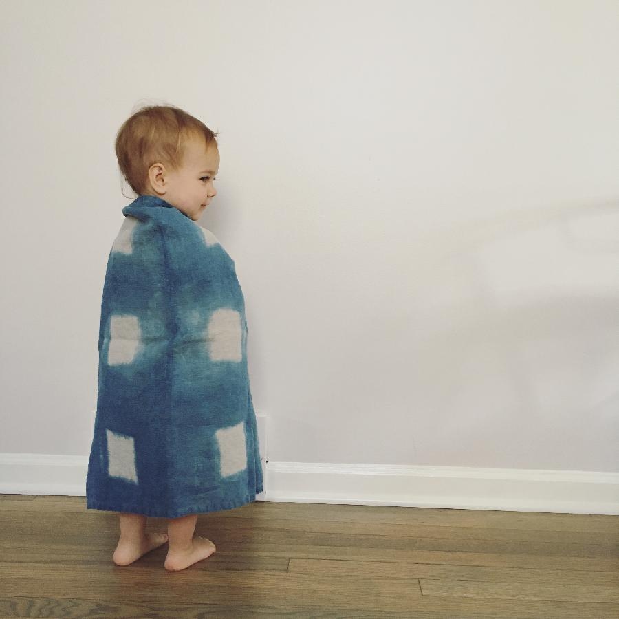 Anne, Linen mini blanket, shibori dyed with natural indigo 