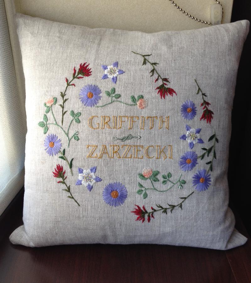 Bronwyn, I embroidered this wreath of wildflowers as a wedding gift for my cousin, using cotton and silk embr...