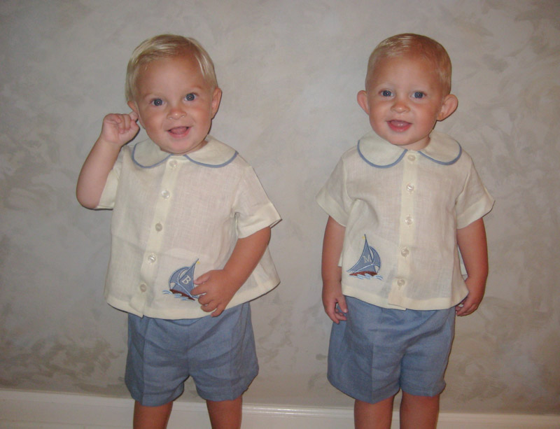 Irene, My precious twin grandsons look so handsome celebrating their first birthday in the diaper shirts an...