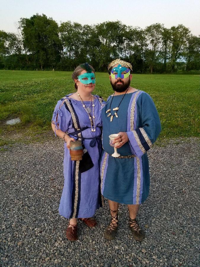 Marykate, His & Hers Roman garb decked out and ready to attend a Masquerade ball!  Chiton (Hers) is Wisteria w...