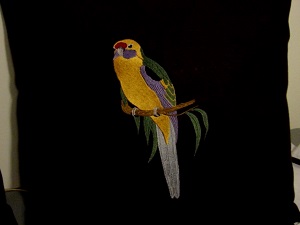 Diana, coffee bean linen with my machine embroidery design