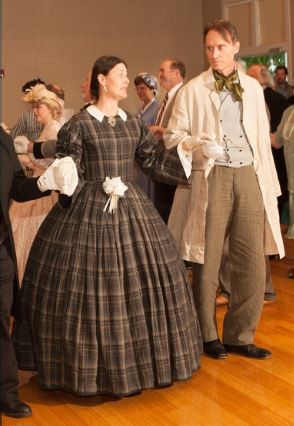Elizabeth, Tim dancing the Grand March in his:
Natural Linen Frock
Blue/White Check linen vest
Green with white...