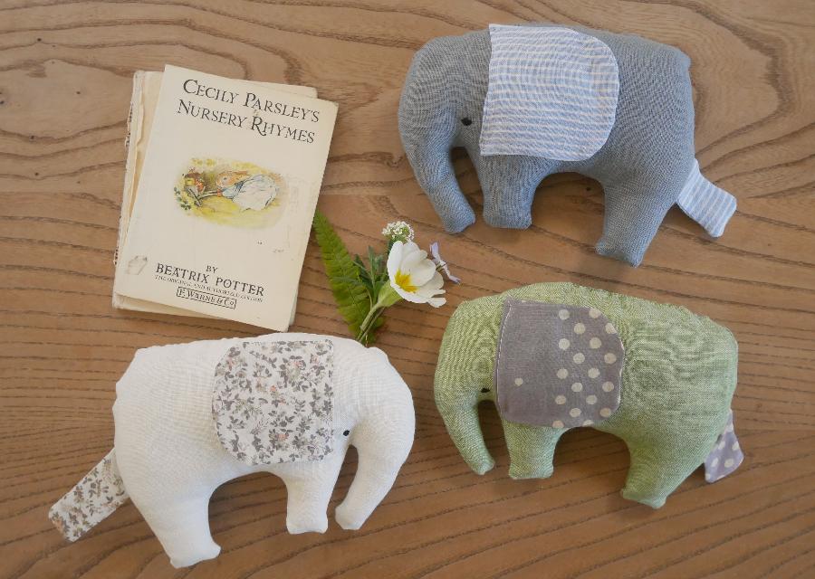 Melissa, I designed and made these elephant baby toys from Fabrics-Store linen pieces, bought from the doggi...