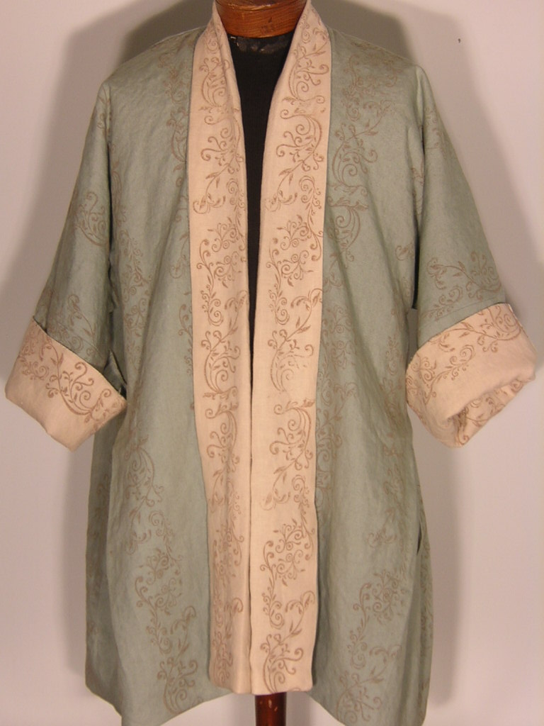 Laura, This is an 18th century French Bedgown. It is a lined, reversible garment made of two different colo...