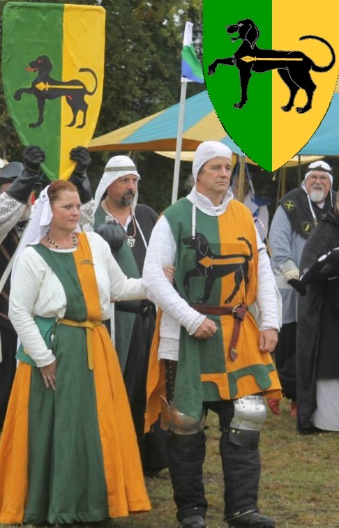  jynette  , Heraldic 14th century heraldic fighting tunic, white gambeson, and matching sideless for Lord Alric...