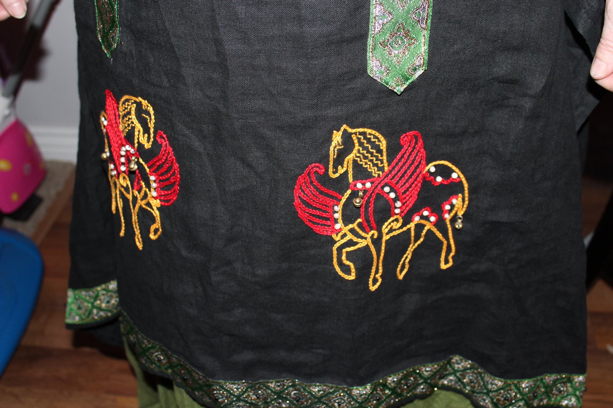 Elise, embroidery close up on Byzantine dress