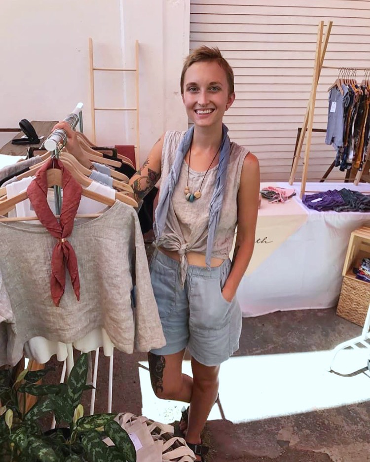 Sam, All handmade outfit, IL019 Meadow shorts, IL019 Mix Natural tie front top, Bandana scarf is IL020 Bl...