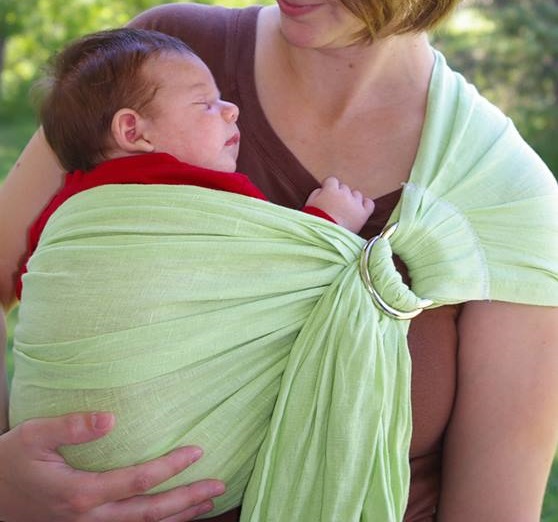 Linda, Baby sling in IL019 MIDORI Softened, one of three, The rings are from the tack shop.