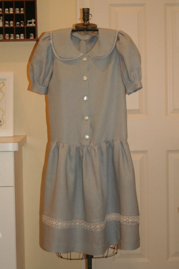 Irene, A simple, elegant design in pale grey handkerchief linen for a tween granddaughters Easter dress.
