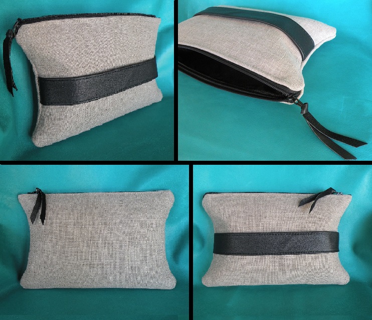 Heidi, Linen Clutch with Leather Hand Strap