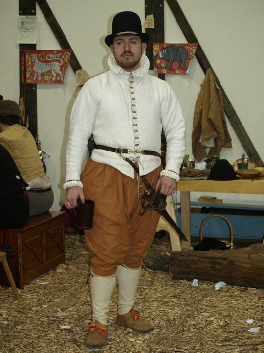Daniel, Handsewn Late Elizabethan outfit.  White linen canvas doublet (lined and interlined for more linen)...