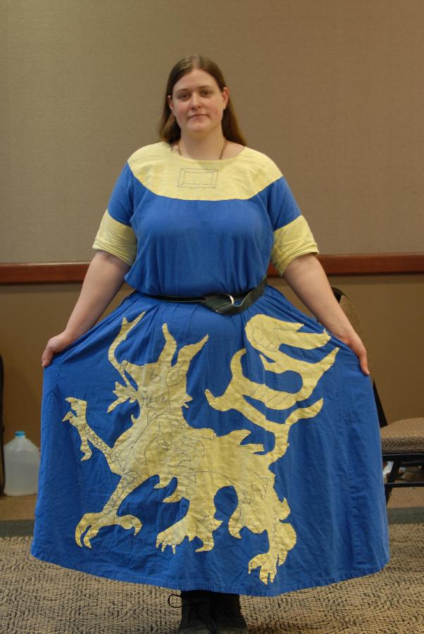 Amberly, My very first Linen project! This is a heraldic tunic with hand embroidered details. Blue is 100% li...