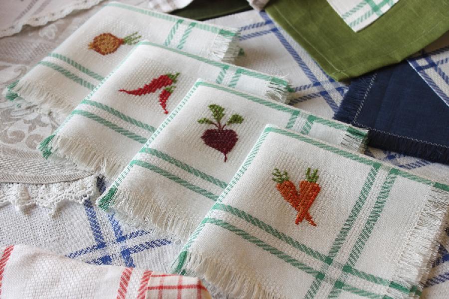 Marina, fresh from farmers market on perfect to cross stitch linen ....