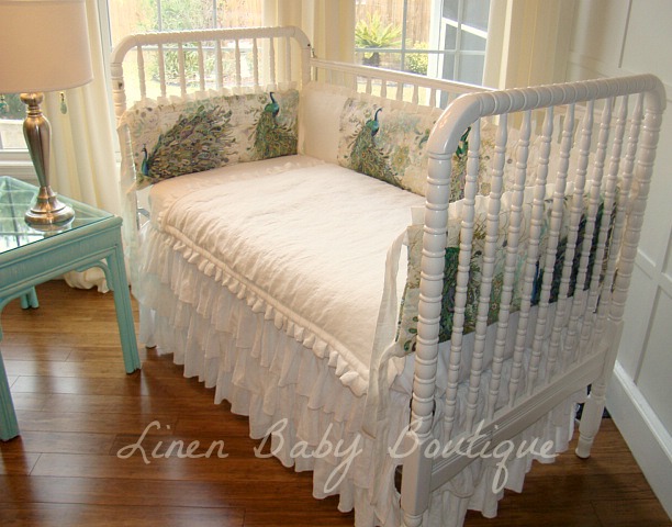 Kelly, This is another view of the Peacock Linen crib set.