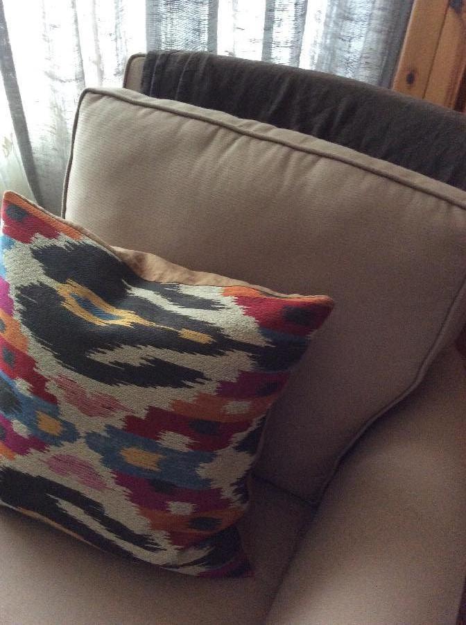 Karen, Kilim look pillow backed with linen