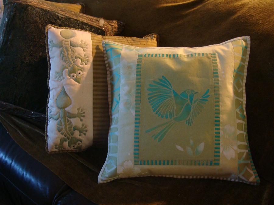 Annie, My cushion is made up from scraps and leftovers from other linen projects. I hand paint and then qui...