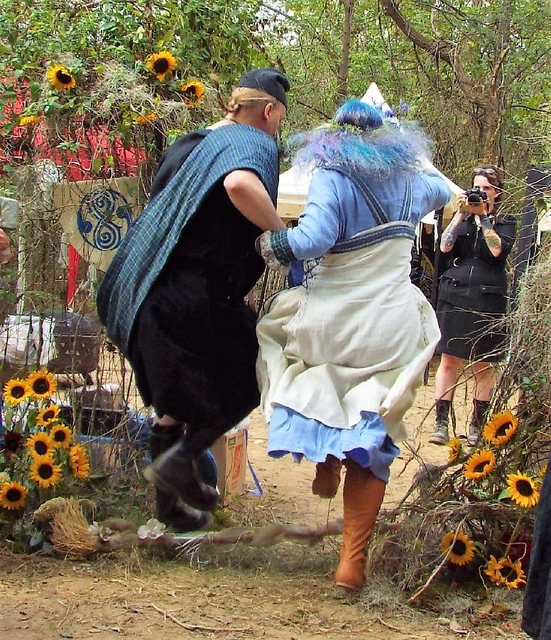 Faye, Bride and groom, Viking wedding briom jump (not a viking tradition but hey...)