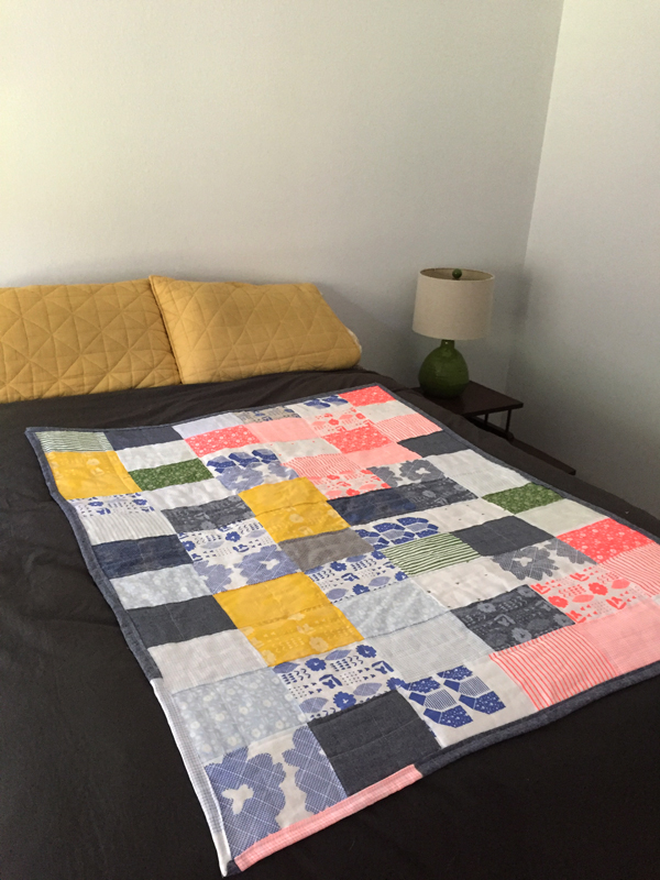 Alyson, Linen patchwork quilt, I printed my designs onto linen fabric and then created this quilt.