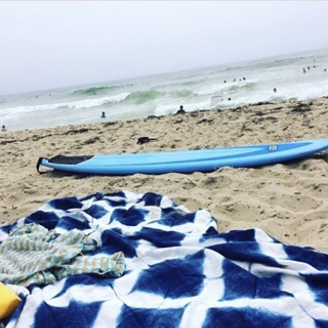 Katrin, Hanging at the beach. Japanese Shibori Sekka Pattern dyed in indigo on bleached white linen IL019. 