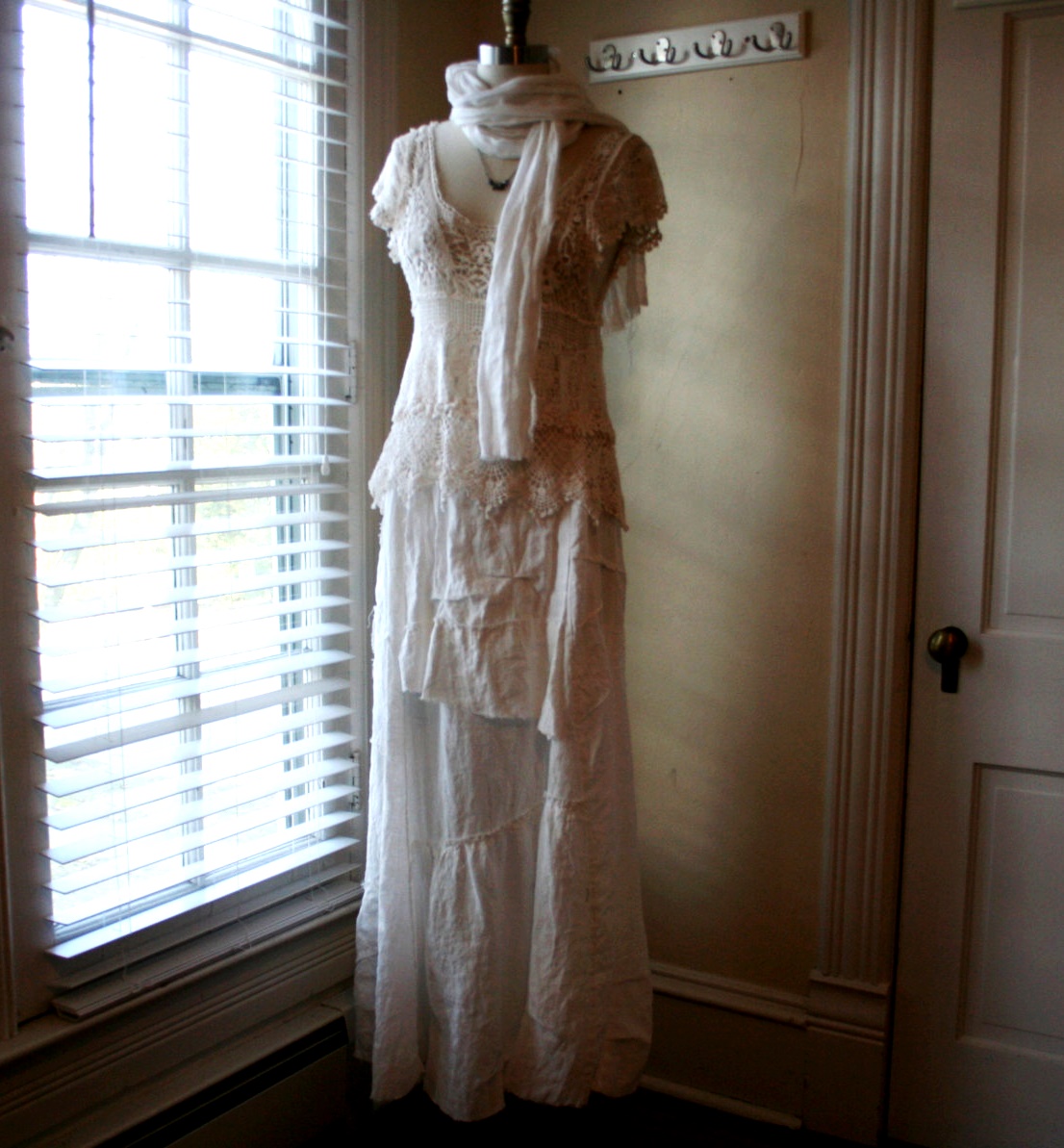 Beth, Boho Wedding Dress, created using primarily handkerchief Linen. The romantic linen skirt features an...