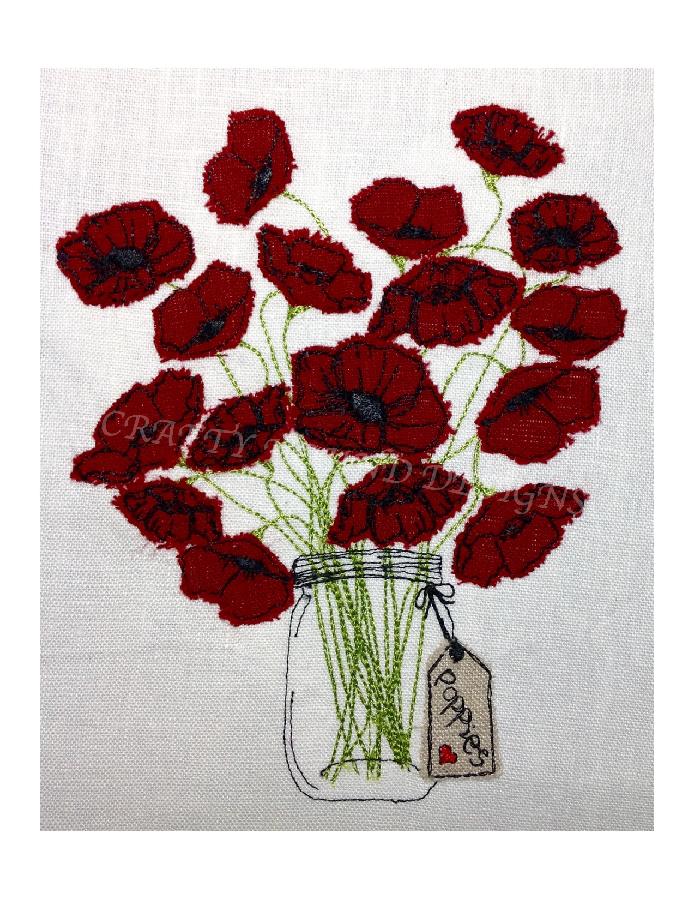 Helen, POPPY LOVE - applique designed and stitched by me using doggie bag linen pieces