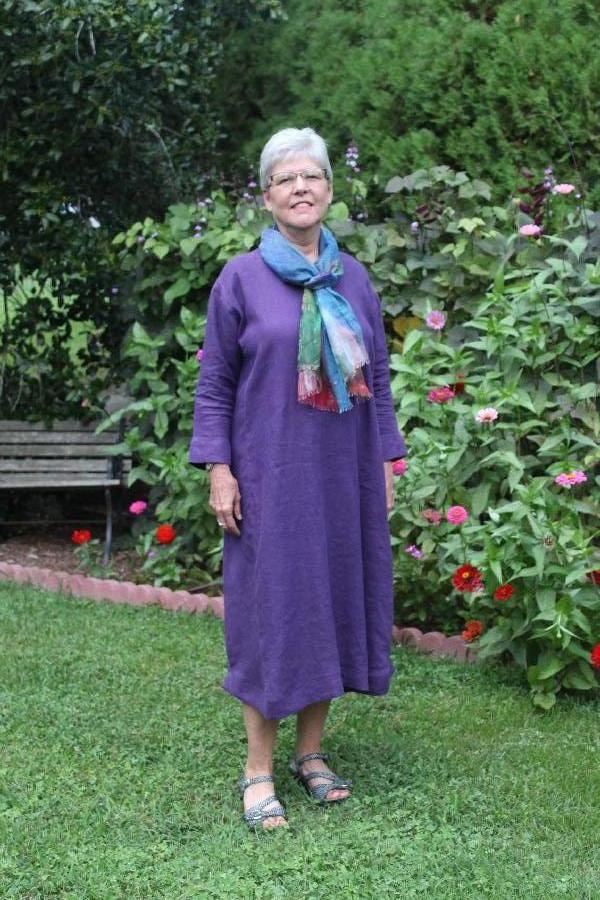 Barbara, Long sleeve purple linen dress