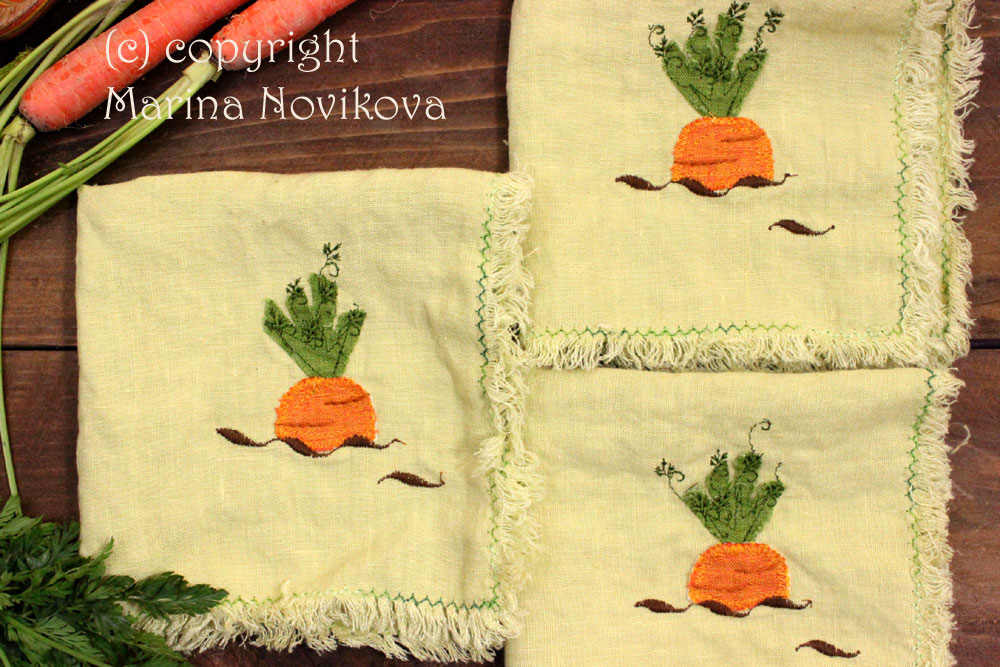 Marina, and something to Easter dinner table - napkins with carrot applique