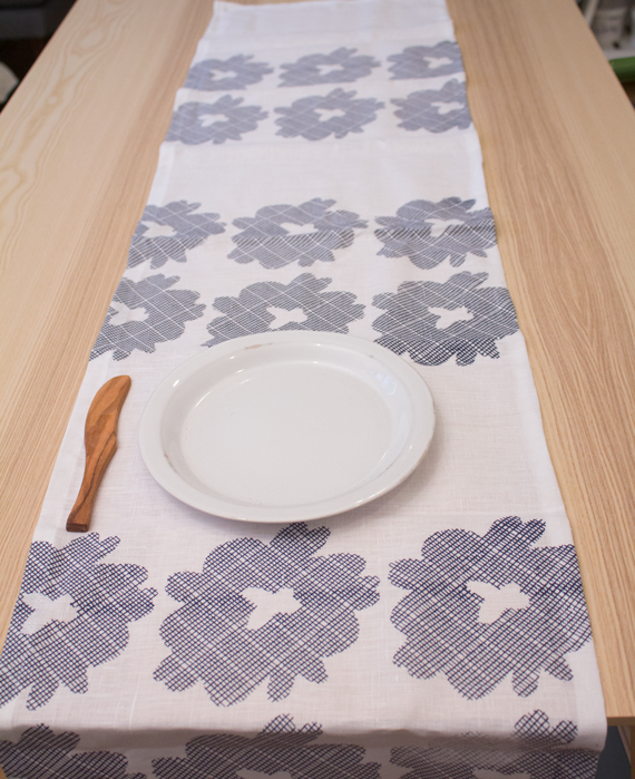 Alyson, I printed my designs on white linen to create what I call the bloom table runner