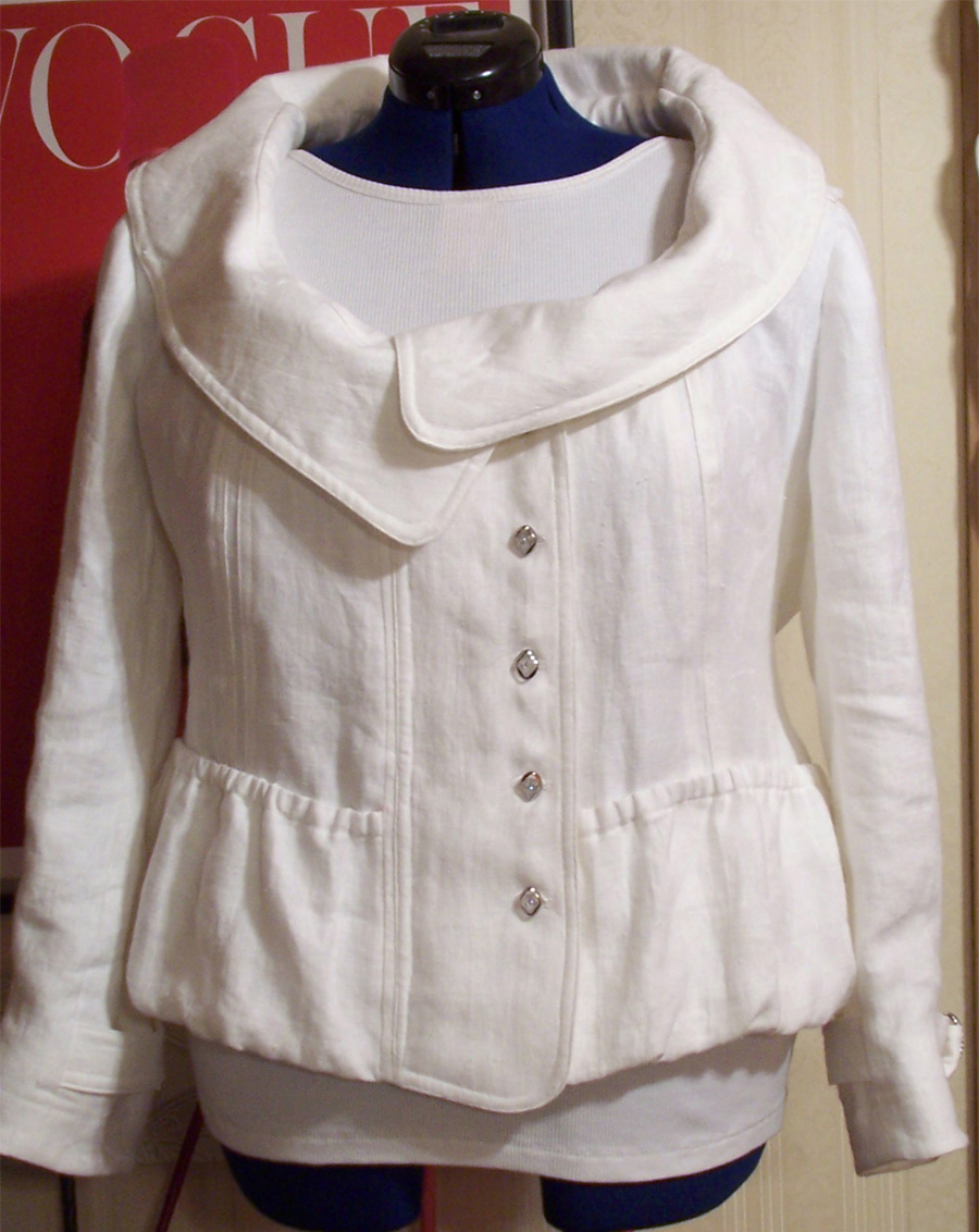 Annette, Lined jacket made from (prewashed/dried) Renaissance 100% linen jacquard, using Vogue Donna Karan Pa...