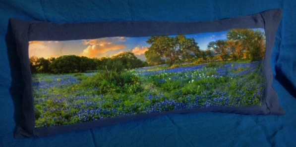 Nancy, I made this pillow with Fabrics Stores Pacific Blue linen fabric. I used a landscape photograph pri...