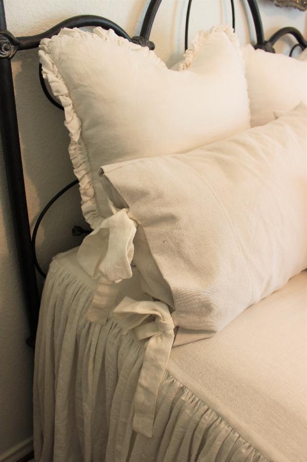 Jill, The ruffled shams in the back are made from 4C22 in Bleached.  The ties on the front pillows are als...