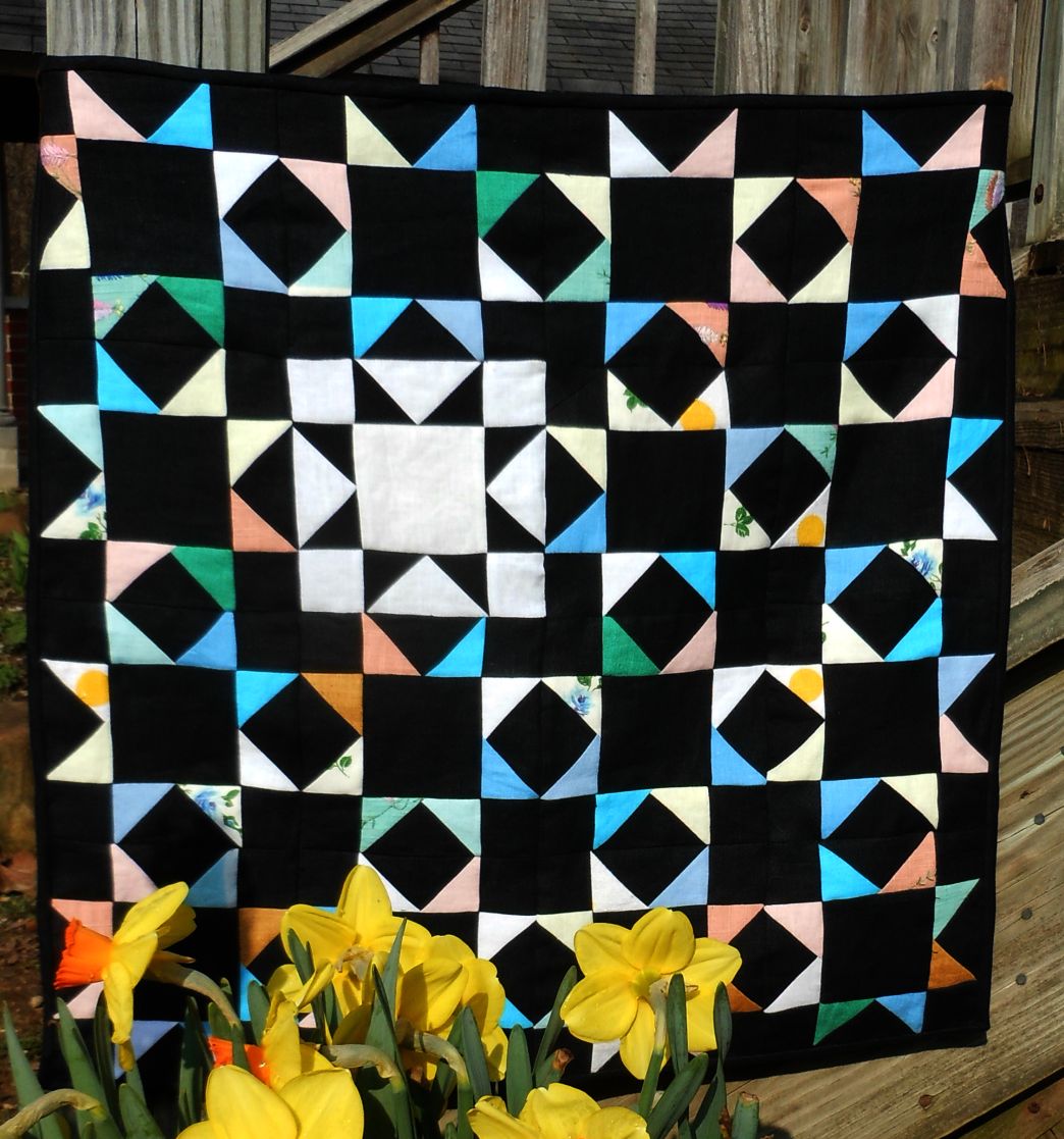 Judy, Wall-hanging entitled Drama Queen.

Sewn with 100% linen using the Sawtooth Star Quilt Block. I us...