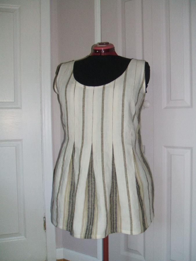 Maria, Yarn dyed stripe linen tunic with box pleats.