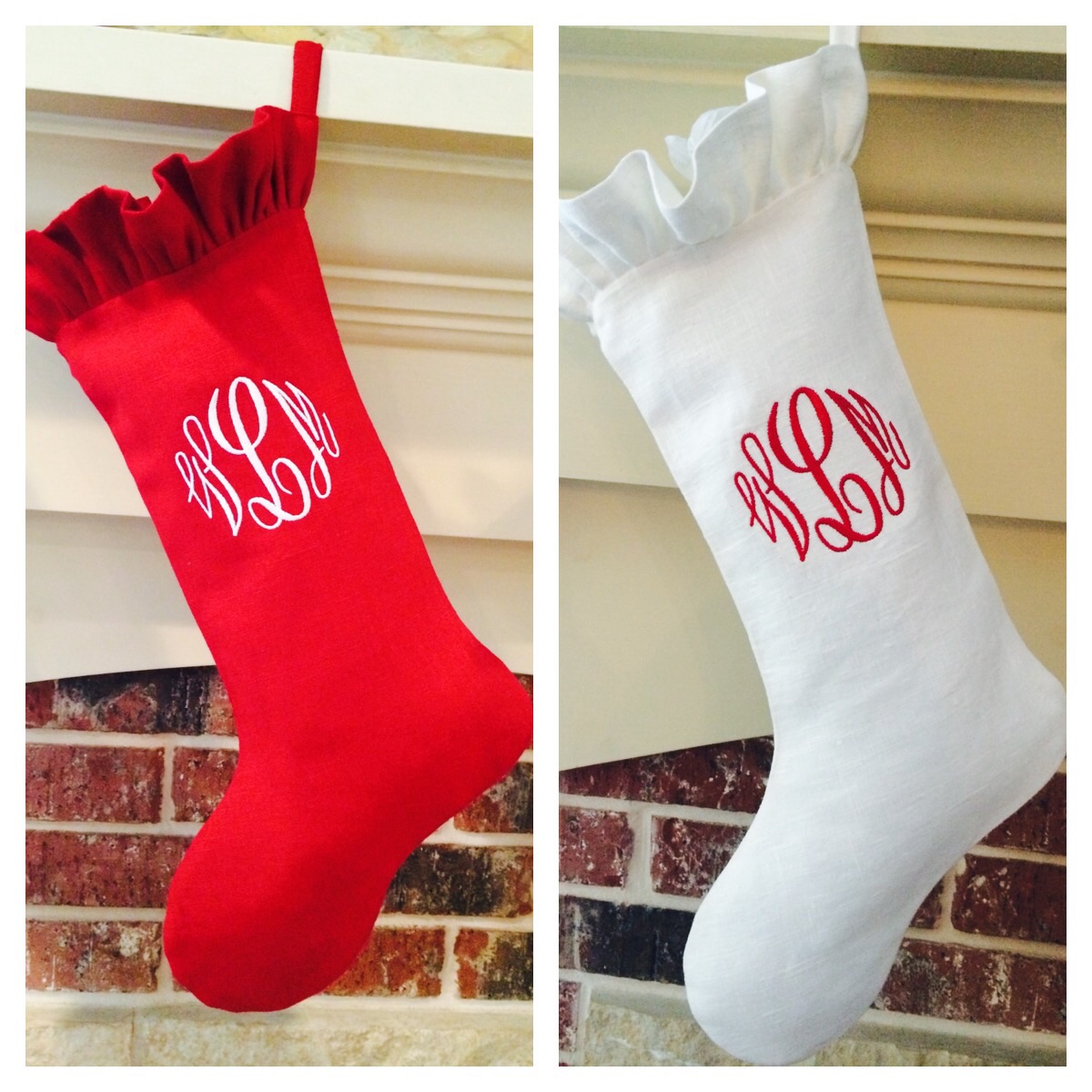 Wanda , Our beautiful linen Christmas stockings designed with an elegant monogram and ruffle detailing makes...