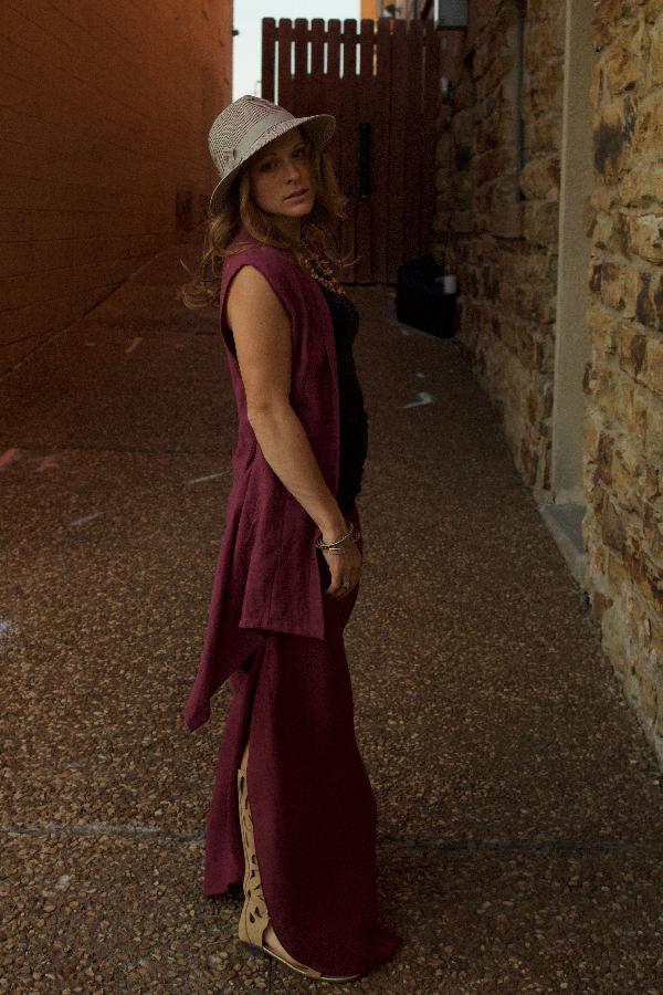 Lou, Our signature wide leg pants with hidden side split, back pockets and yoga waist band in tawny port...