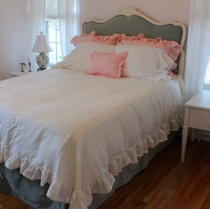 Ann, Linen Coverlet, Linen Ruffled Shams and Linen Ruffled Pillow Cases