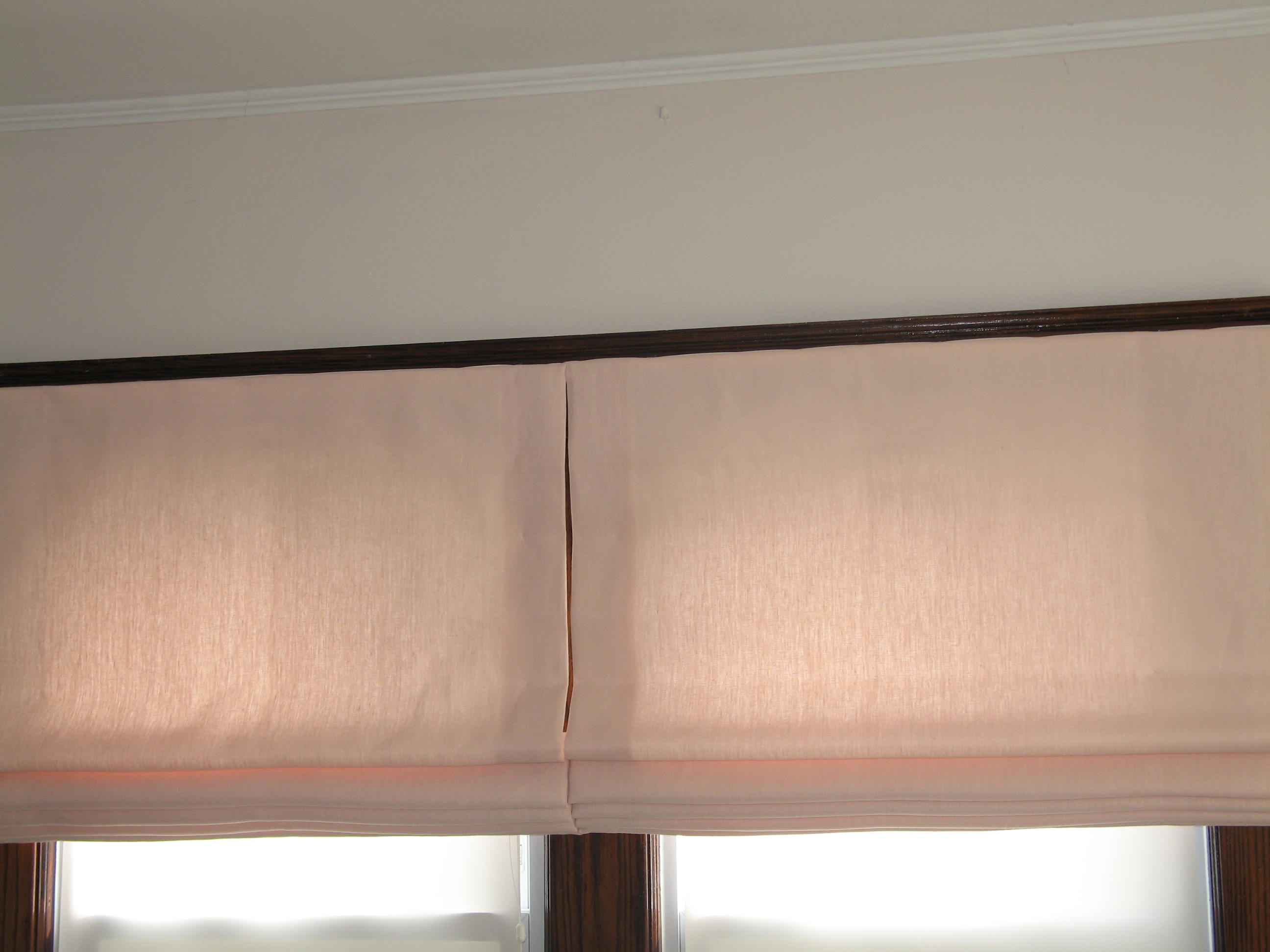 Grace, Pair of Flat Roman Shades in multipurpose pink, crafted in my studio in Peekskill, NY.