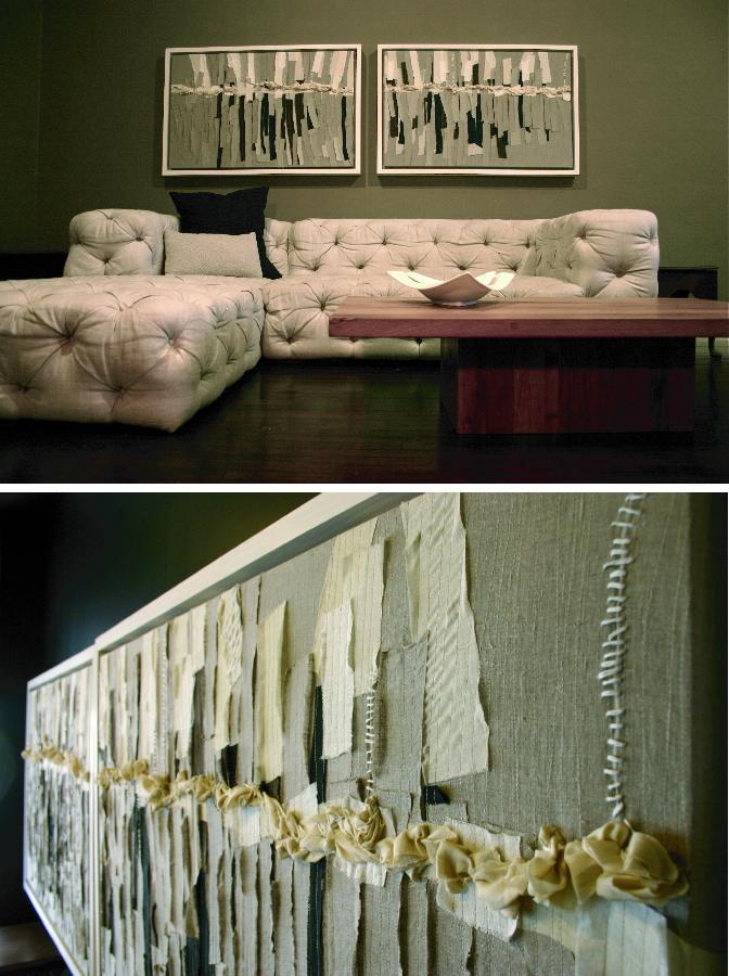 Aaron, LINEN LIVING
Handcrafted pillows and layered artwork in varying weights of neutral fabrics-store 10...