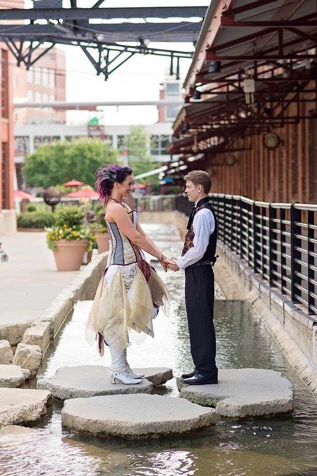 Jennifer, Custom designed and fabricated wedding corset and skirt created with linen, silk, and cotton fabrics...