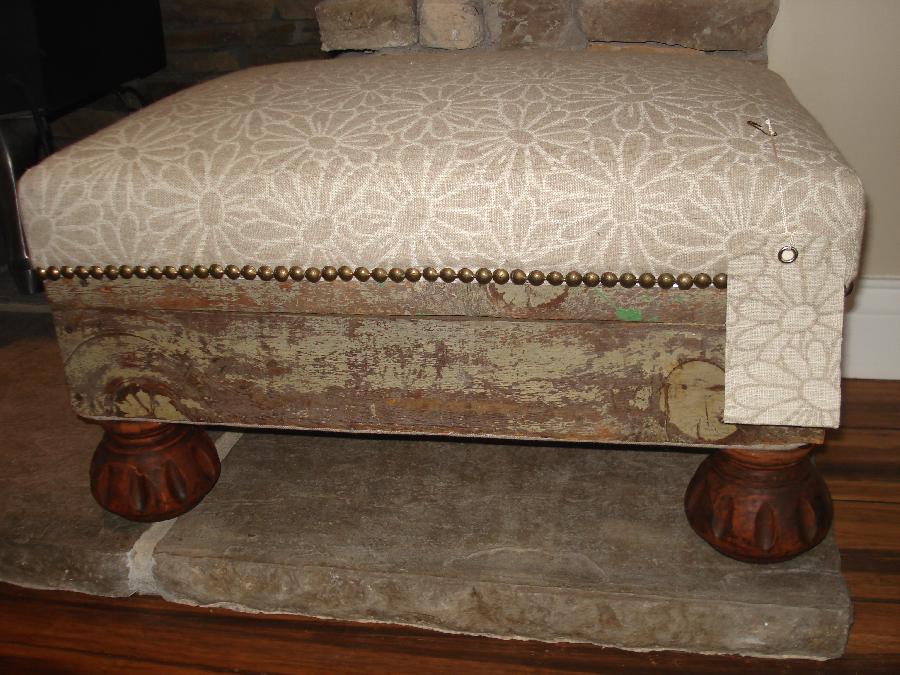 Jacqui, This is an Old Vintage Foot Stool That I de-contructed and Recovered in the Natural-Ivory Daisy Prin...