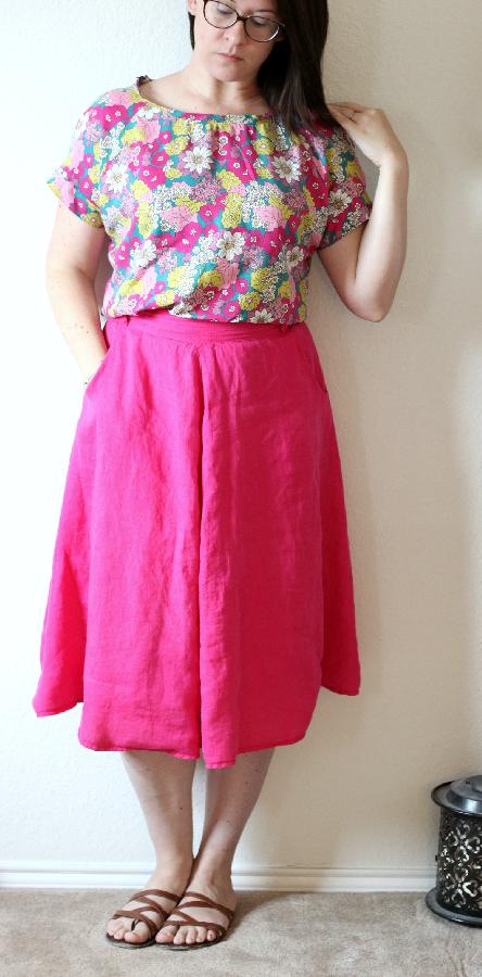 Aja, Sewaholic Hollyburn skirt in IL020 Raspberry- so bright and happy, almost a neon pink. Had to line i...