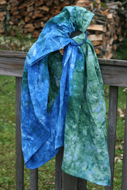 Jenny, This ring sling for baby wearing was made from medium weight white linen and ice dyed.  Medium weigh...