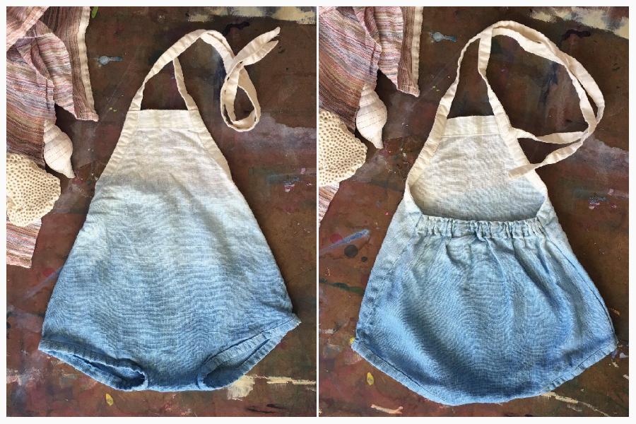 Anne, Simple linen baby romper, dip dyed in indigo. Inspired by one of my vintage rompers I wore as a baby...