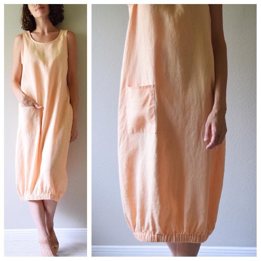Randee, Bubble dress with single pocket made with Apricot Ice - middle weight. 