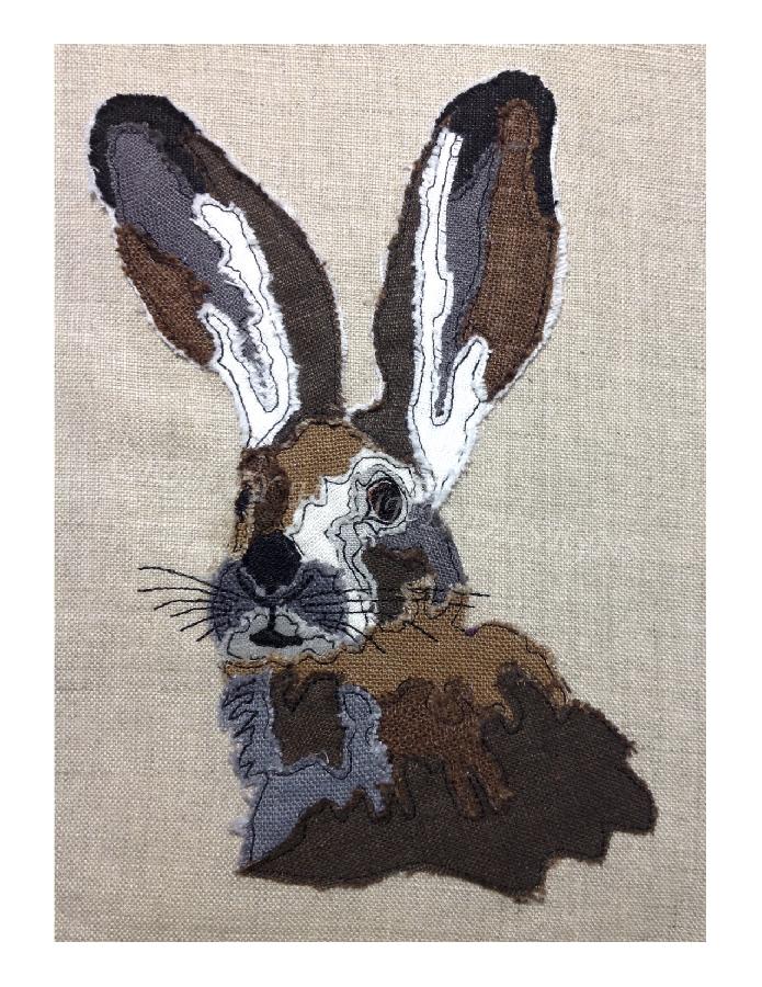 Helen, HARE - designed and stitched by myself using doggie bag scraps