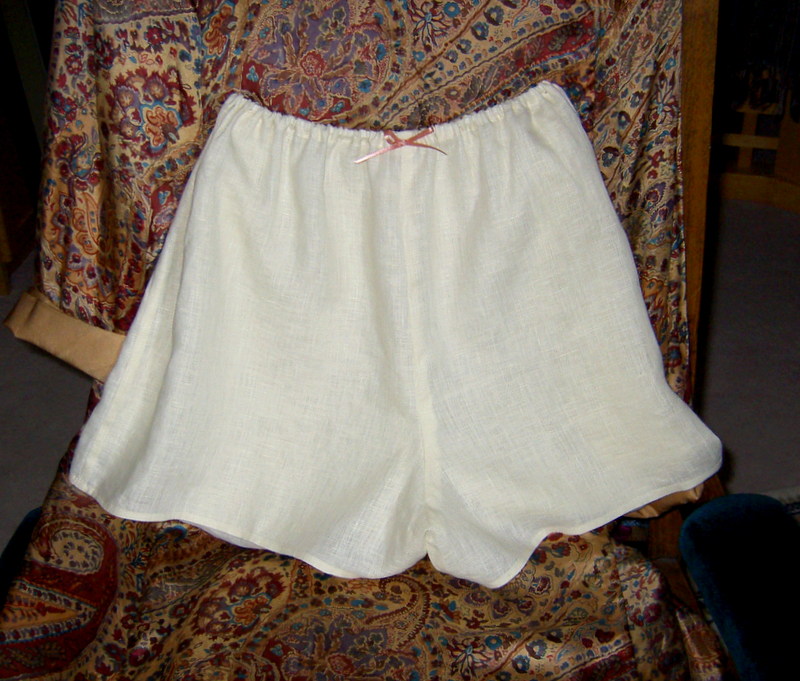 Carol, Elegant ladies tap pants using lovely Handkerchief linen.